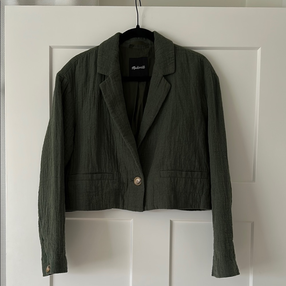 Cropped Green Linen Blazer by Madewell